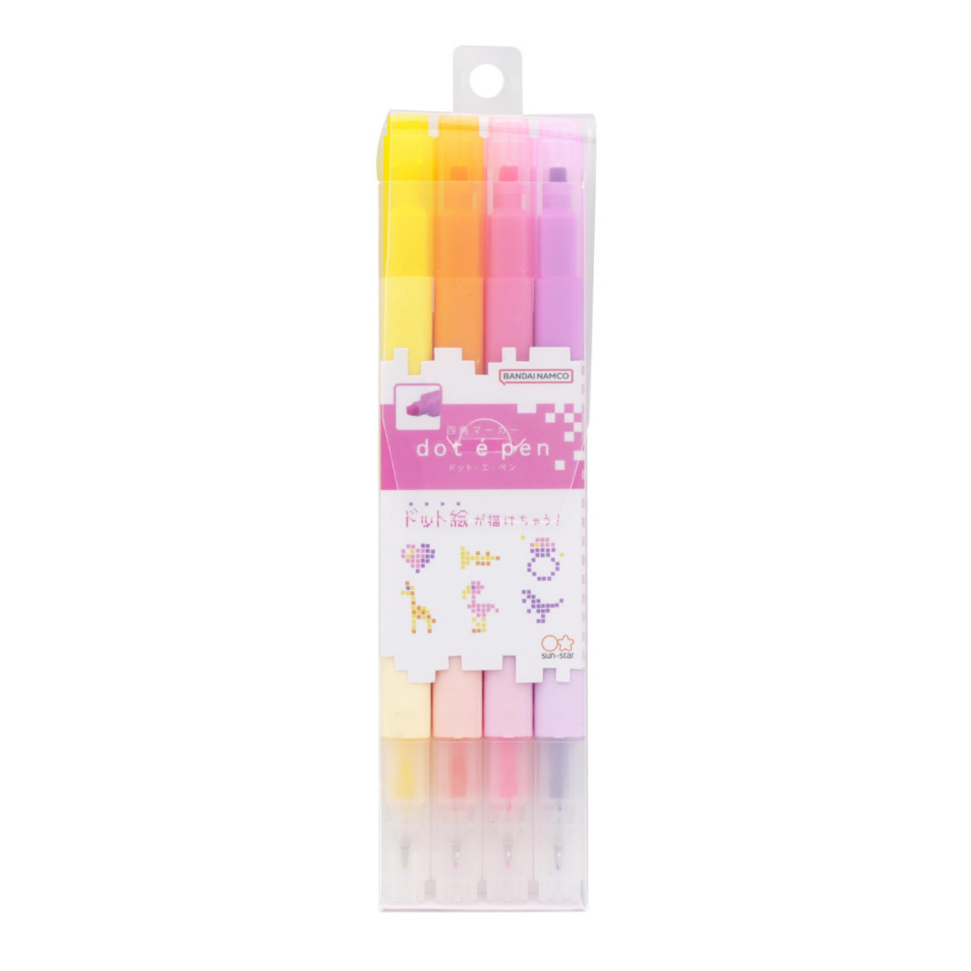 SUN-STAR DotEPen Double Sided Water- Based marker Pen, Square Dot and Fine- Point Pen, Set of 4, A Collection (Yellow, Orange, Fluorescent Pink, Violet) with Authentic Hologram for US and EU Only