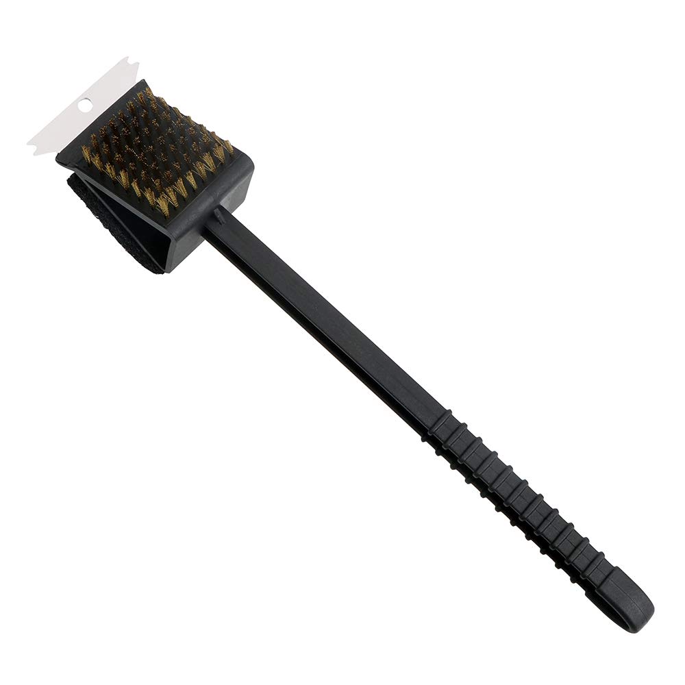 iTimo 3 in 1 Barbecue Grill Cleaning Brush, Sponge Brush, Steel Shovel, Copper Wire Brush, with Black Plastic Long Handle, BBQ Tool