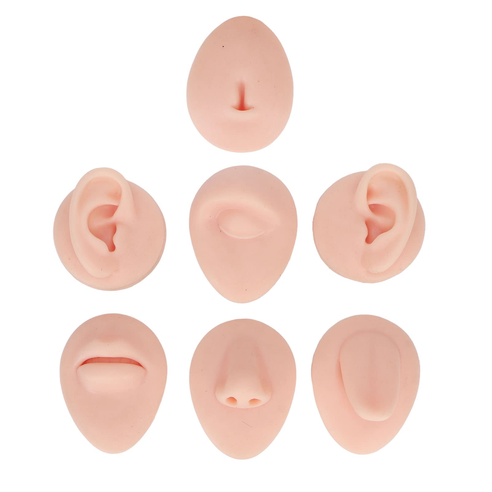 DiocheSoft Silicone Flexible Model Body Part Displays Set, Body Piercing Practice Model Simulation Ear Eye Nose Mouth Tongue and Belly Button Model for Novice Piercer (Light Skin Colour)