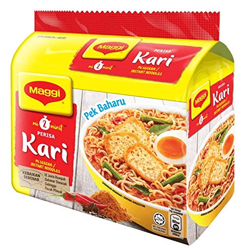 MaggiNestle Malaysia 2 Minute Instant Curry Flavour Masala Noodles 5 Packs x 79g Kari Spicy Pedas Mee Chili Soup