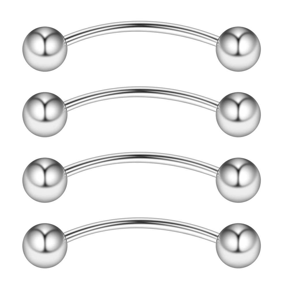 Ruifan 316L Surgical Steel Curved Barbell Snake Eyes Tongue Ring Piercing 16G 14G 4-16PCS