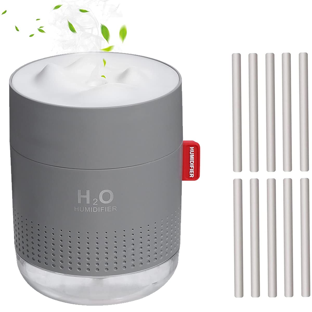 Mini Plant Humidifier, Indoor 500ml Small Cool Mist Portable Personal Desktop Humidifier with 10 Cotton Filter Sticks, Night Light, Auto Shut-Off, Two Spray Modes, Whisper Quiet for Office - Gray