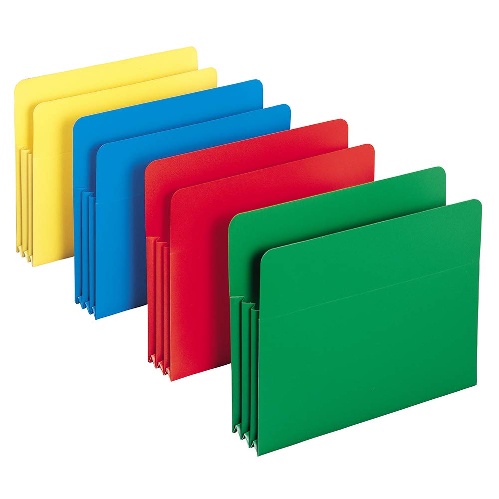 Smead Poly File Pocket, Straight-Cut Tab, 3-1/2" Expansion, Letter Size, Assorted Colors, 4 per Box (73500)