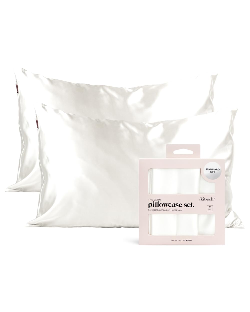 KitschSatin Pillowcase with Zipper for Hair and Skin Queen Size, Softer Than Silk Pillow Cases, 2 Pack Cooling Pillow Covers, Machine Washable, Satin Pillow Cases Standard Size Set of 2 19"x26" Ivory