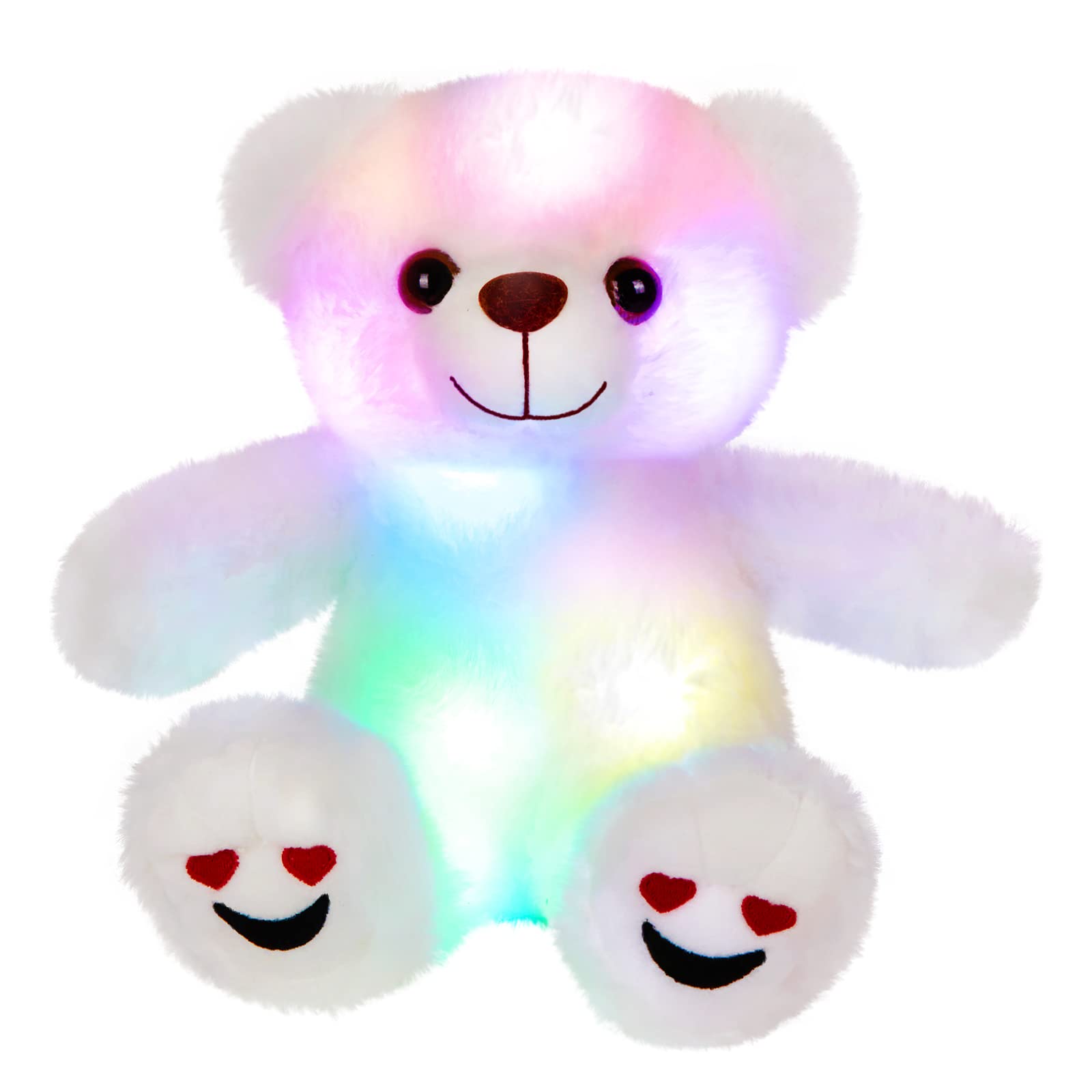 BSTAOFY Light up Plush White Teddy Bears Loving Smiling Stuffed Animal Soft Fur Nightlight Toy Gifts Valentine's Mother's Day for Mom Kids Girls Birthday Toddlers, 11.5"