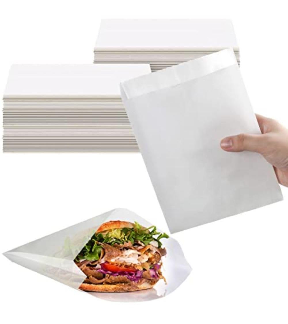 UPKOCH Wet Wax Paper Sandwich Bags Grease Proof Food Packing Bag Paper Bag for Fried Chicken Baking Food Snacks Shredded Cake French Fries 50pcs