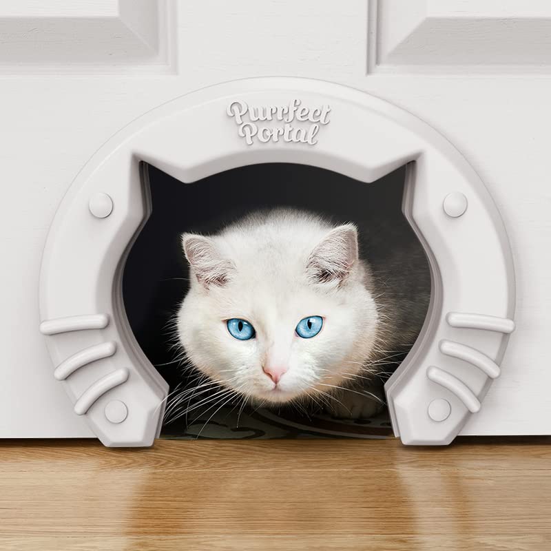 Cat Door Built In Interior Pet Door for Small, Medium, & Large Cats - Cat Doors for Interior Doors - Hole Pass Fits Indoor Hollow Core or Solid Inside Doors - Hidden Kitty Litter Box Cat Furniture