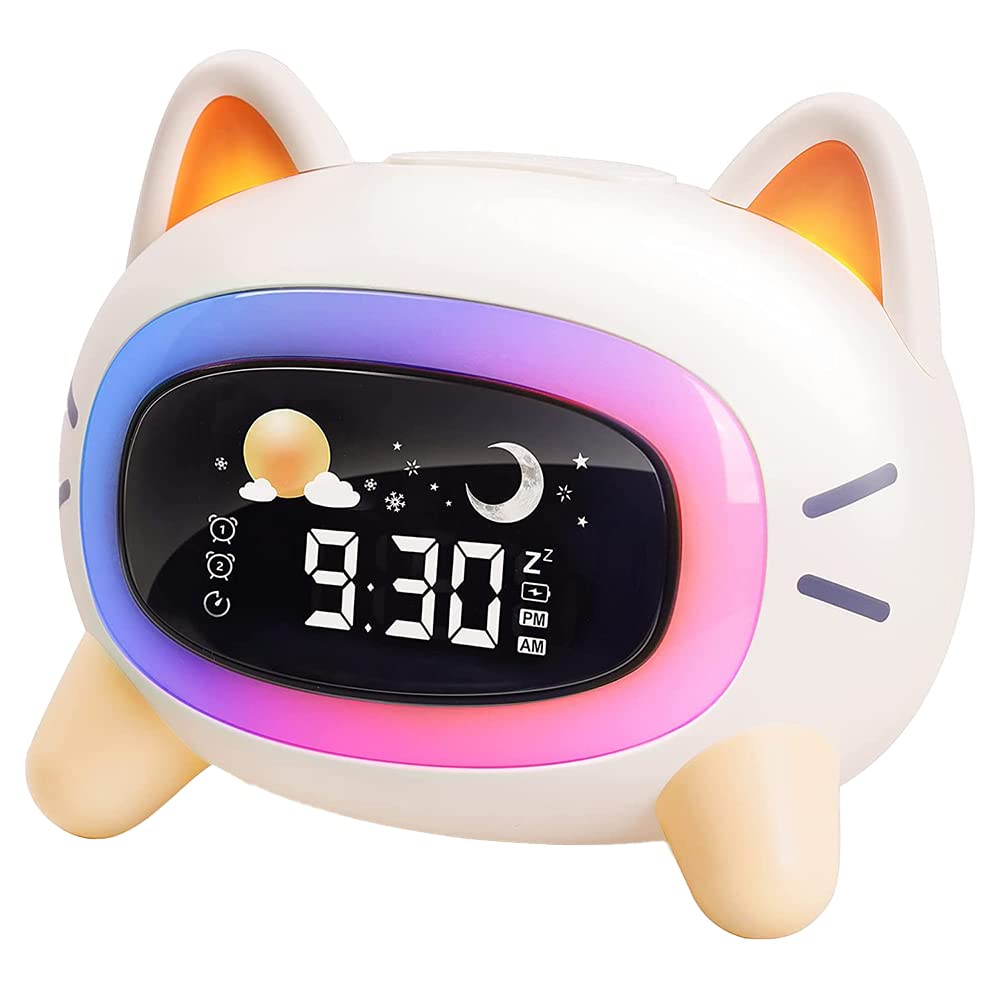 Masroo Dual Alarm Clock for Kids, Toddler Ok to Wake Clock with Sound Machine and Sleep Training Night Lights, Girls Boys Birthday Gift Ideas for 3~10 year Children's Bedroom