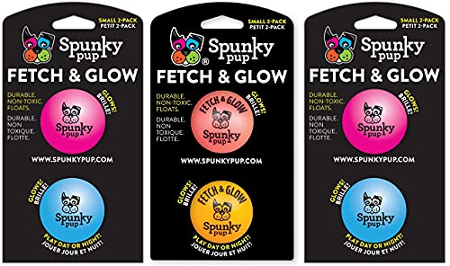 Spunky pup 6 Pack of Fetch & Glow Dog Toy Balls, Small 1.75 Inch, Assorted Colors