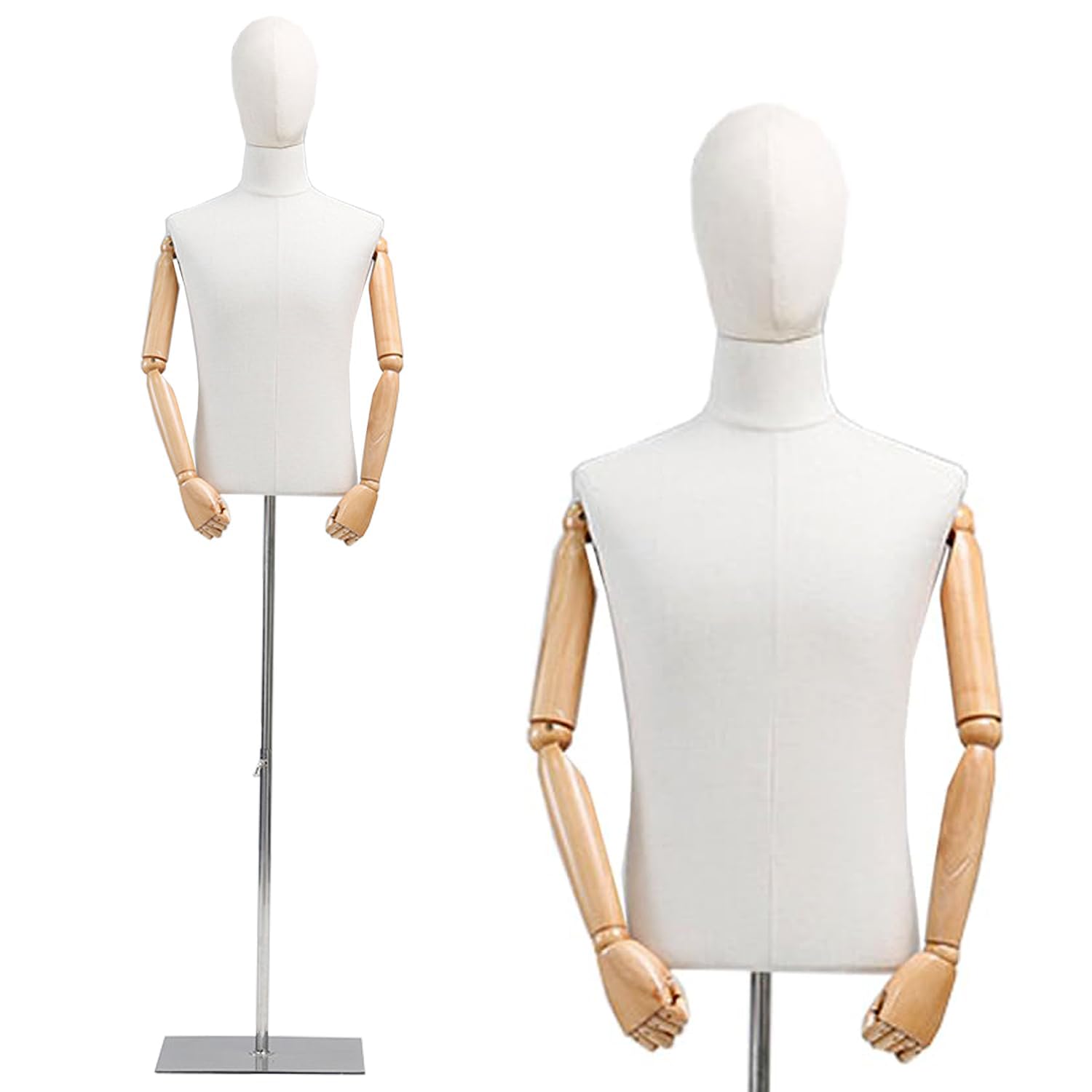 Male Mannequin Torso Body, Male Dress Form with High Quality ABS Plastic Arm, Height Adjustable Men Manikin with Detachable Shoe Holder Pants Rack for Clothing Suit Display (Body + Hand + Head, Man)