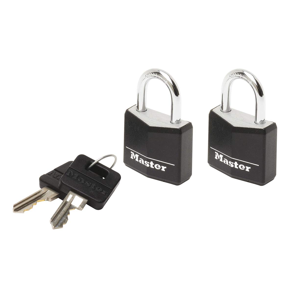 Master Lock9120EURTBLK Pack of 2 Key Padlocks in Aluminium with Vinyl Cover, Black, 2 x 3.4 x 1.4 cm