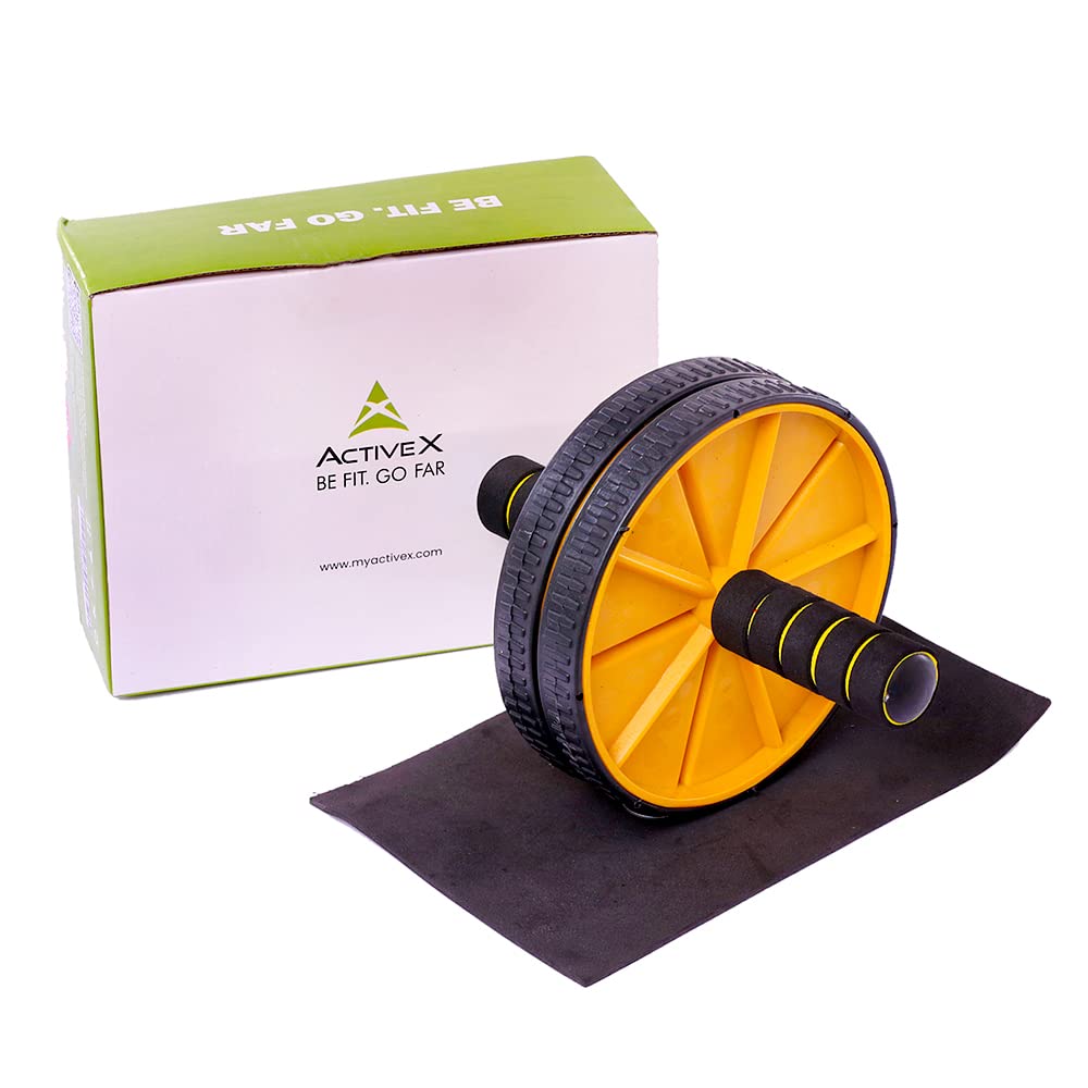 ActiveX Ab Plus Wheel Roller | Home workout ab roller for Abdominal & Core Strength Training | Ab workout wheel for Home Gym Fitness | For Beginner and Advanced Level-ab roller kit | Thick Knee Pad Included