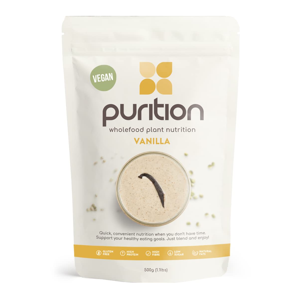 Purition Vegan Vanilla Dairy Free Natural Protein Powder for Keto Diet Shakes and Meal Replacements Shakes, 1 Bag (12 Serving)