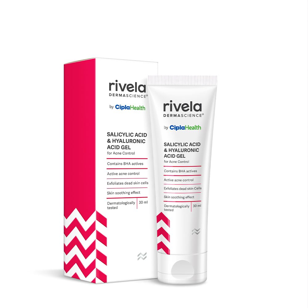 Rivela Dermascience Anti-Acne Gel By Cipla | For Active Acne, Oil Control, Smooth and Supple Skin | With Salicylic Acid & Hyaluronic Acid | 30 ml