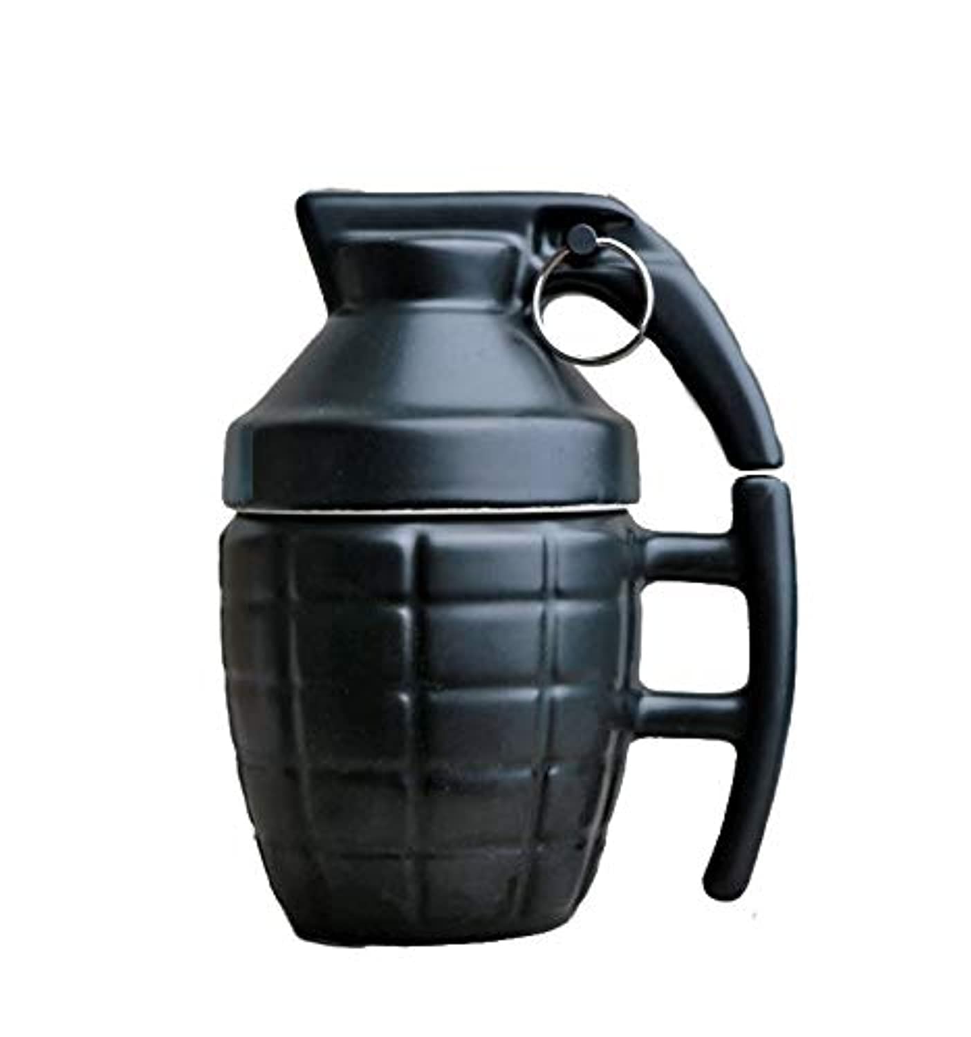 3D Grenade Shape Coffee Café Mugs Practical Ceramic Tea Water Cup With Lid Funny Gifts-Black