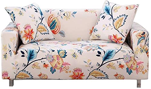 WDong Stretch Sofa Coves,2 Seater Polyester Spandex Printed Elastic Couch Sofa Slipcovers 2 Seater Furniture Protector Covers,53-67" Long with Anti-Slip Foam(2 Seater, DreamFlower)