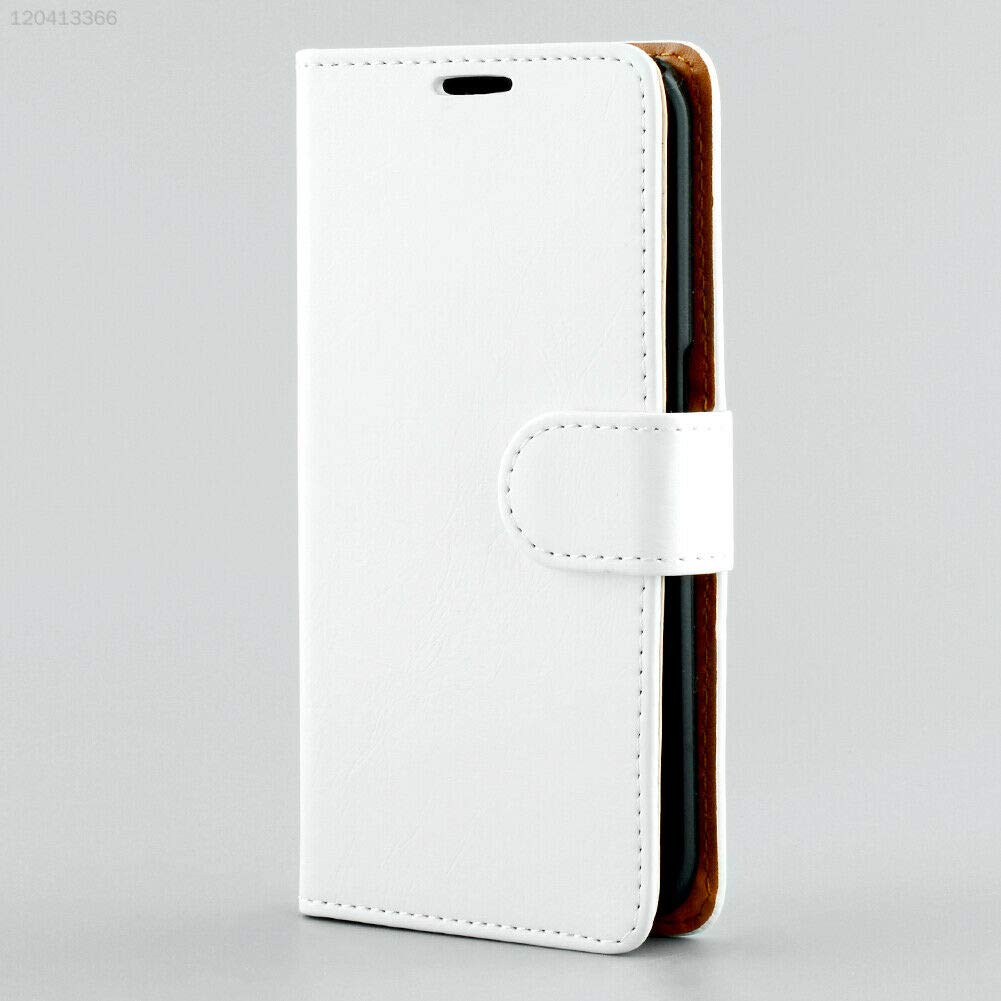 046C White Brown Leather Cover Flip Phone Case Genuine Premium One-Fold Guard