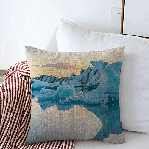 Throw Pillow Covers Ice Icelandic Icebergs Cold Jokulsarlon Glacial Lake Sunset at Iceland Nature Lagoon Parks Outdoor Cotton Linen Square Pillowcase Cushion Covers for Couch Sofa 18x18 Inch