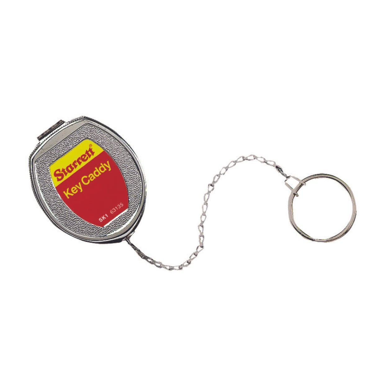 Starrett Key Caddy with 21" Stainless Steel Chain, Heavy-Duty Die-Cast Zinc Case, Large Key Ring, Retractable Design - SK1