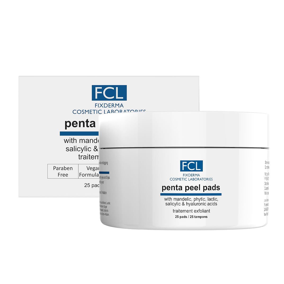 FIXDERMA COSMETIC LABORATORIES Fcl Penta Peel Pads, Exfoliant, Removes Dead Cells, Reduces Fine Lines & Wrinkles, Gentle & Safe Peeling Pads, Improves Skin Texture, Shrinks Open Pores, 25 Pads