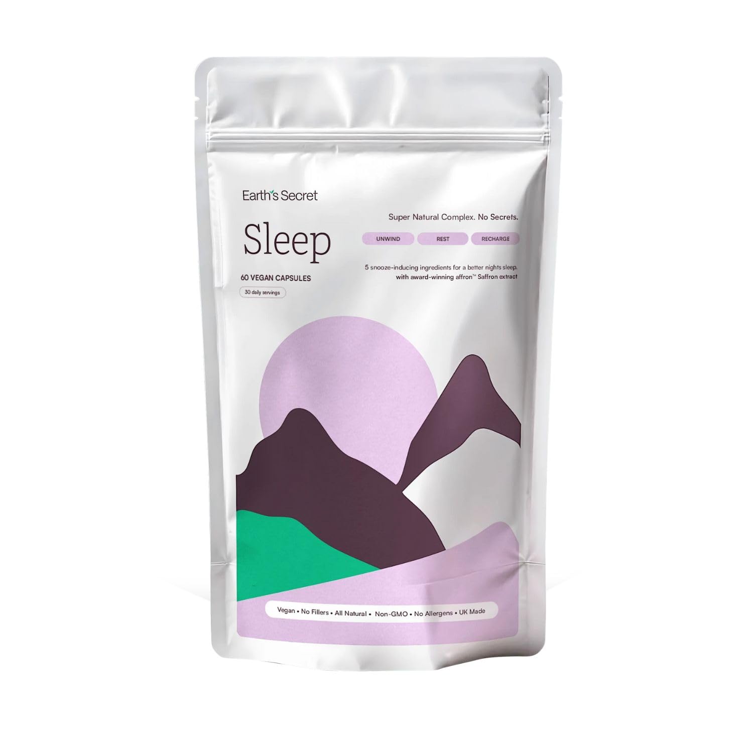 Earth's Secret Restful Sleep & Calm Support - Natural Saffron & Tart Cherry Formula - with Passionflower, Lavender, & Chamomile - Sleep Enhancer for All - 60 Vegan Capsules