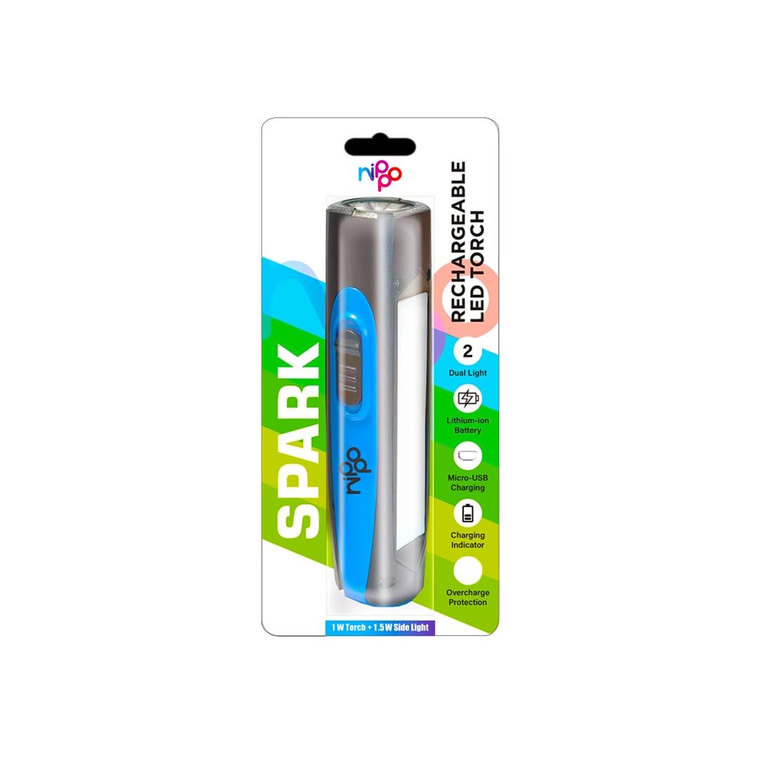 Nippo Spark Rechargeable 1W LED Torch with 1.5 W Side Light| 600 mah Lithium-ion Battery with 1.5 hrs Back up |B Type | Blue