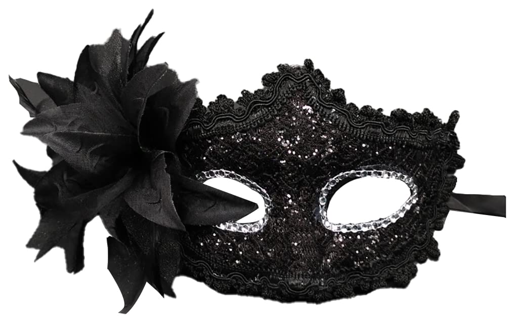 AZYOUNG Womens Black Purple Christmas Halloween Party Crown Half Face Masquerade Mask with Side Feather Flower