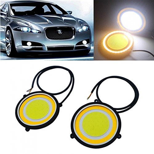 Sitwell WV01RCA08010 Car Led Cob Drl Daytime Running Light Round Fog Lamp (Pack of 2, Yellow)