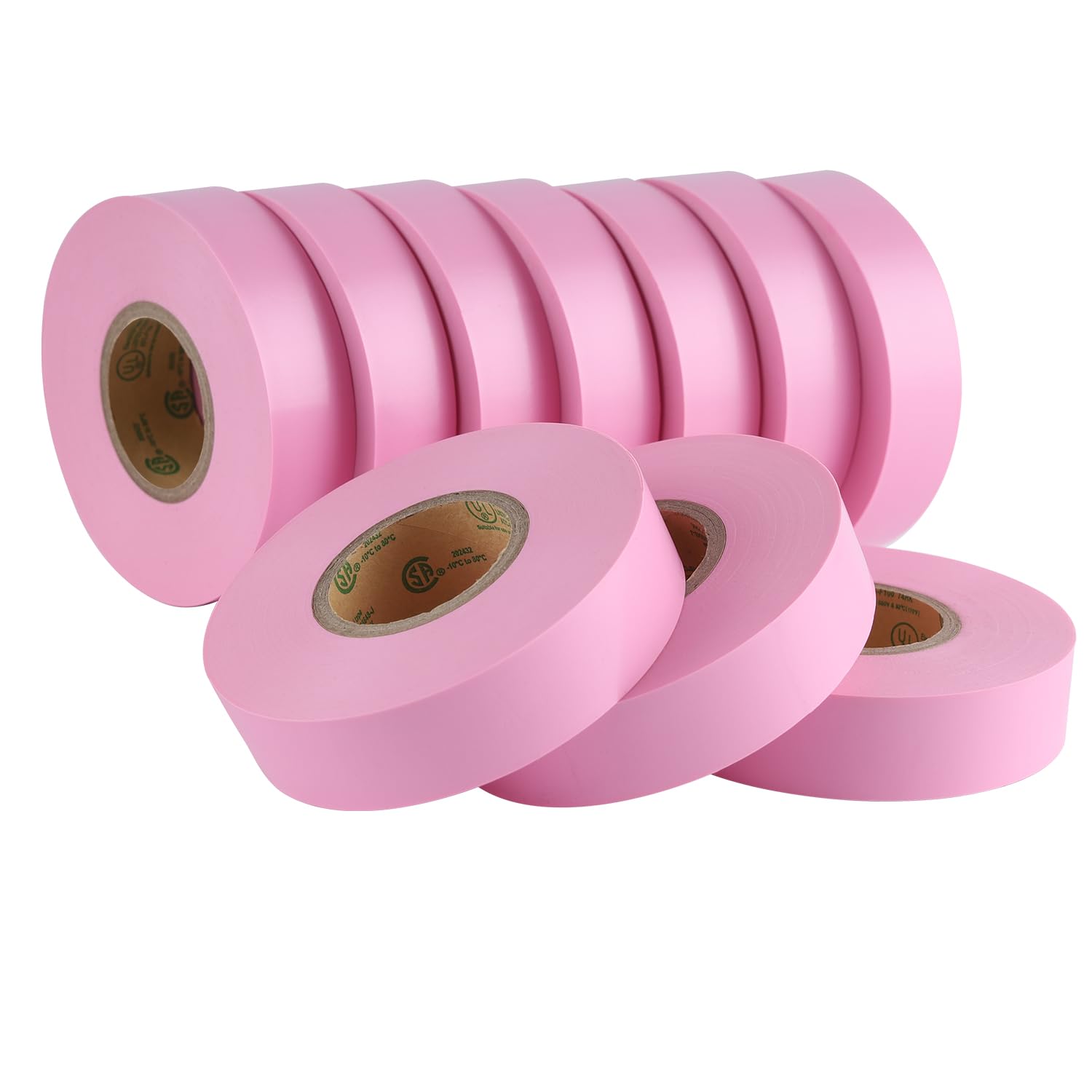 Lichamp10-Pack Pink Electrical Tape Waterproof, 3/4 in x 66ft, Industrial Grade UL/CSA Listed High Temp Electrical Tape Pink Electric Super Vinyl