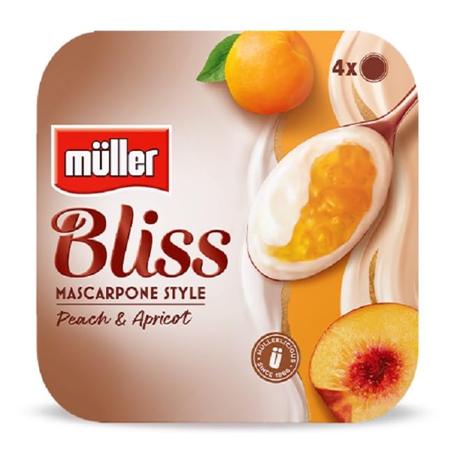 Muller Bliss Mascarpone Style Yogurt Peach & Apricot, 4 x 110g (440g)