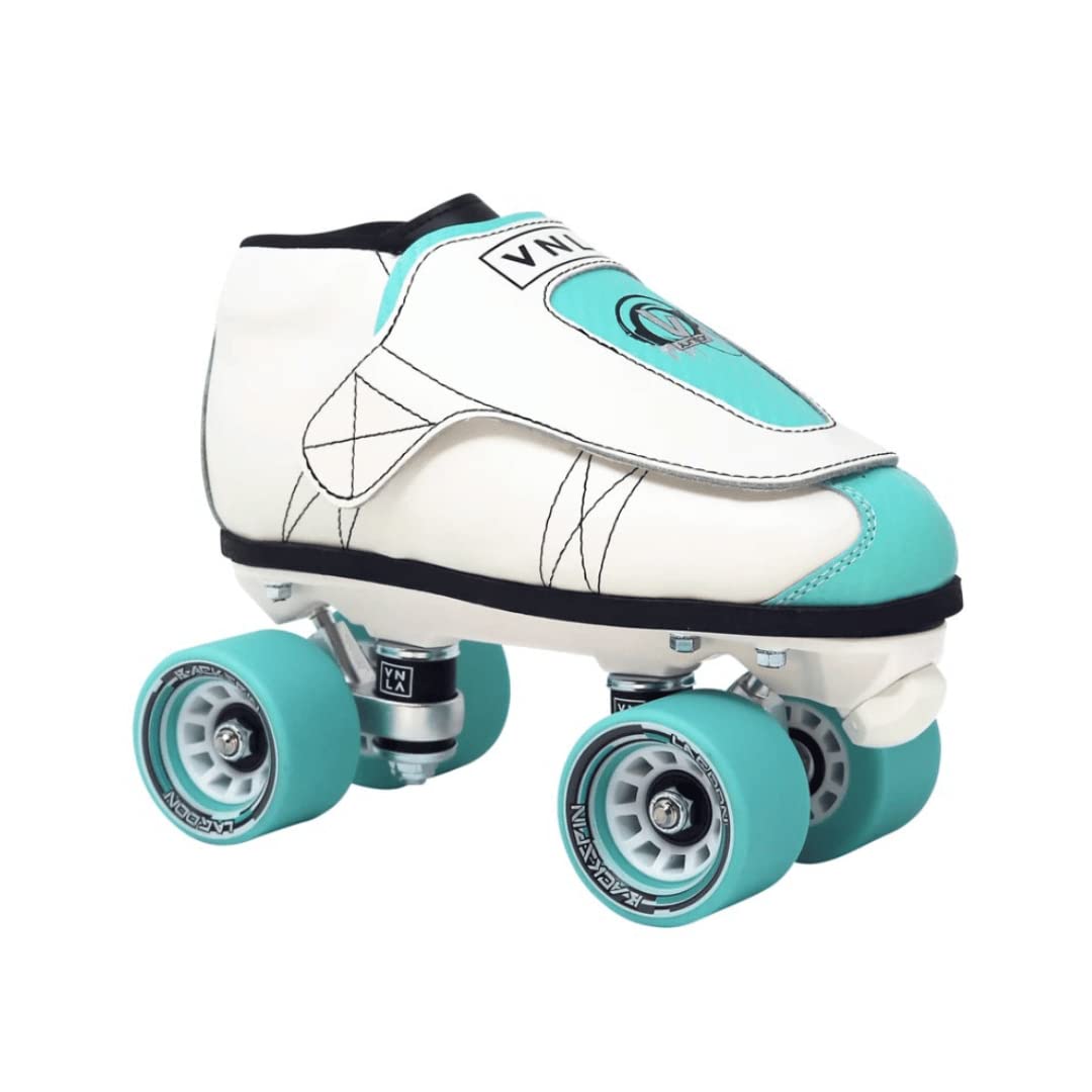 VNLA Junior Lagoon Jam Skates for Men and Women - Indoor Unisex Roller Skates for Tricks and Jam Skating- White/Aqua