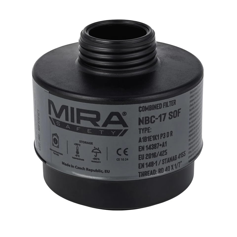 MIRA Safety - NBC-17 SOF - Single 40mm Gas Mask Filter - Multi-Gas Respirator Filters - NATO Standard Size (40mm x 1/7") - Canister Filter Fits CRBN Masks 10-Year Shelf-Life