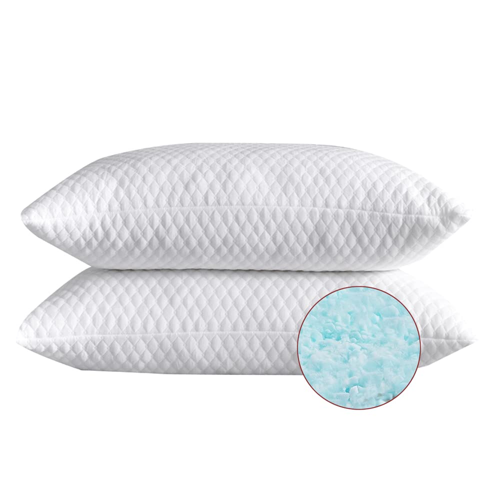 NTCOCO 2 Pillows, Shredded Memory Foam Bed Pillows for Sleeping, with Washable Removable Cooling Hypoallergenic Sleep Pillow for Back and Side Sleeper, Queen (2-Pack)