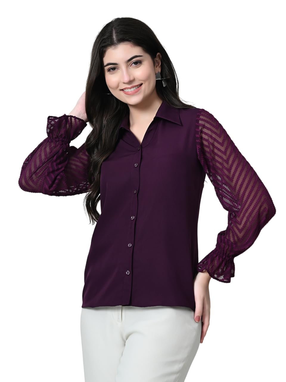 Tushita Wine Polyester Regular Top with V Neck for Women