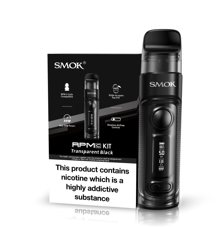 SMOK RPM C Kit 50W 1650 mAh Internal Battery (Transparent Black) Works with RPM 2 Coils Series, Monstrous, Powerful and Amazing E Cigarettes Vape Starter Kit Authentic Real Deal No Nicotine