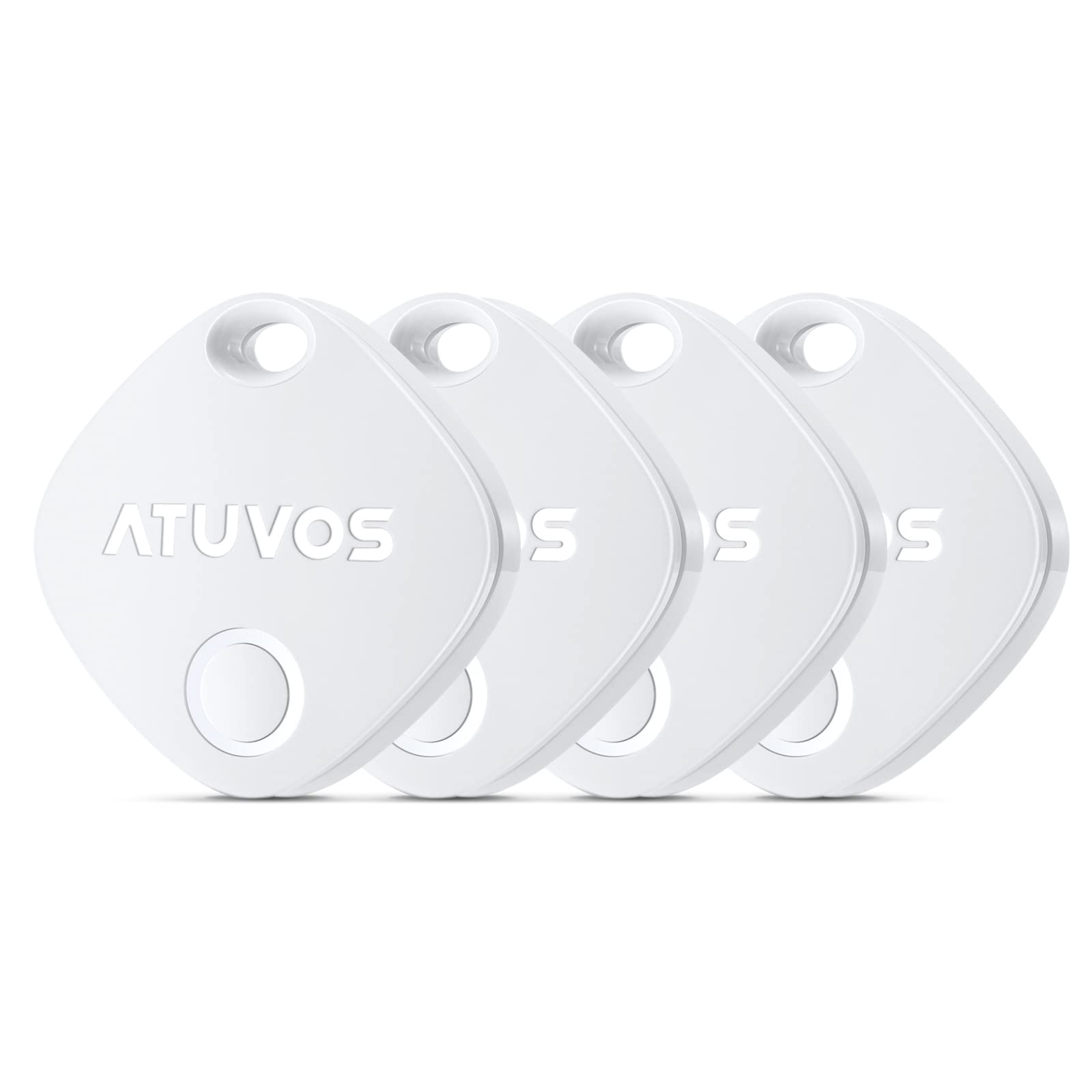 ATUVOS Keys Finder 4 Pack, Smart Bluetooth Tracker Pairs with Apple Find My (iOS Only), Key Locator and GPS Tracker Tags for Luggage, Bags, Wallet, Suitcase; Up to 250 ft Range, IP67 Waterproof, White