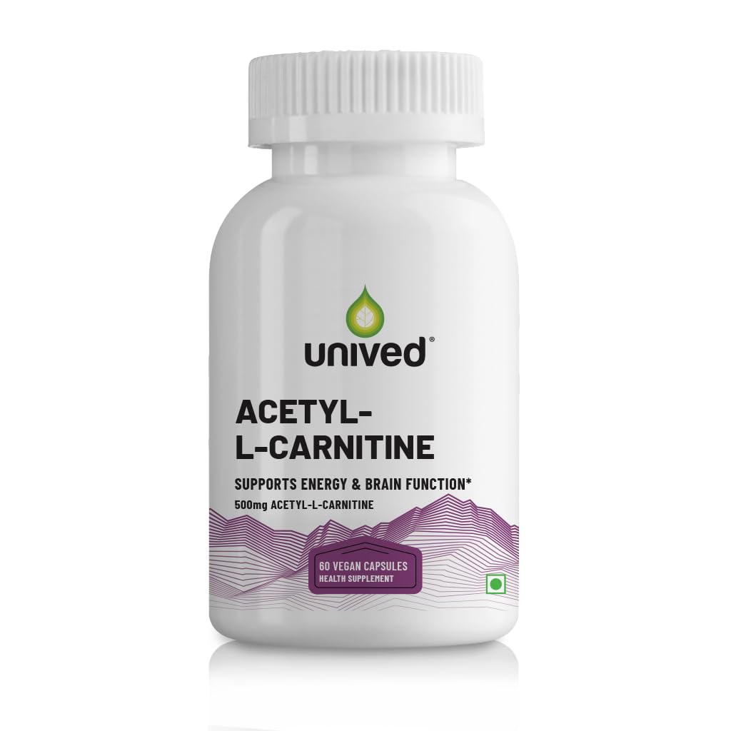 Unived Acetyl L-Carnitine 500mg | Supercharges Brain Function, Fat Loss, & Reaction Time. | Single Ingredient, Flavorless & Caffeine Free | 60 Vegan Capsules