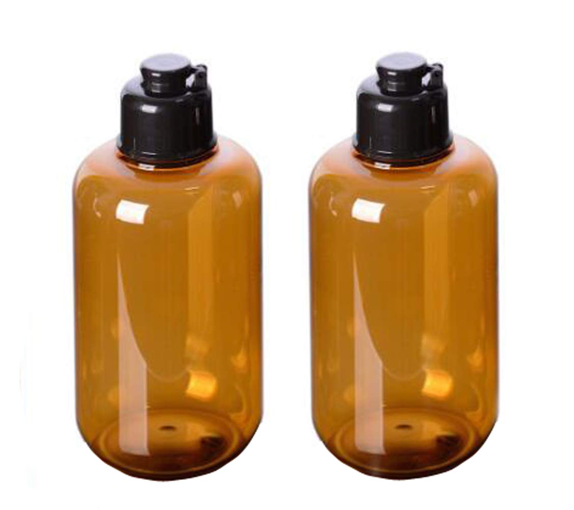 2PCS 200ml Empty Refillable Amber PET Bottles Containers Jars Pot Storage With Black Flip Cap For Filling Cosmetic Liquids Skin Care Products Facial Cleanser Cream Lotion Shampoo Emulsion