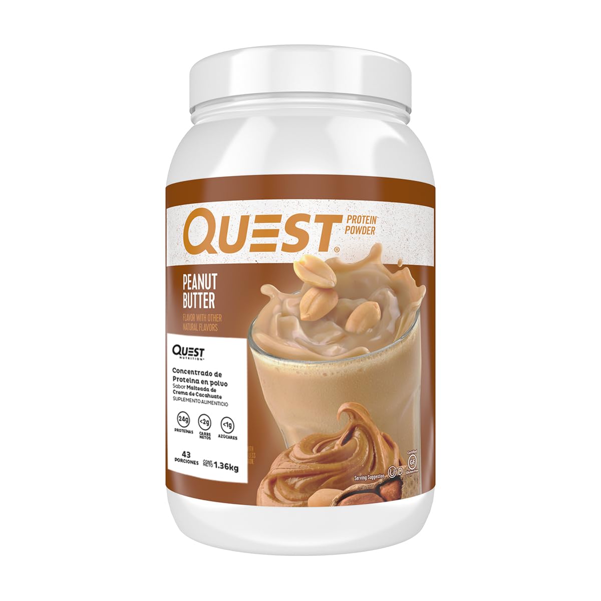 Quest Nutrition Peanut Butter Protein Powder, 23g Protein, 1g Sugar, Low Carb, Gluten Free, 3 Pound, 43 Servings