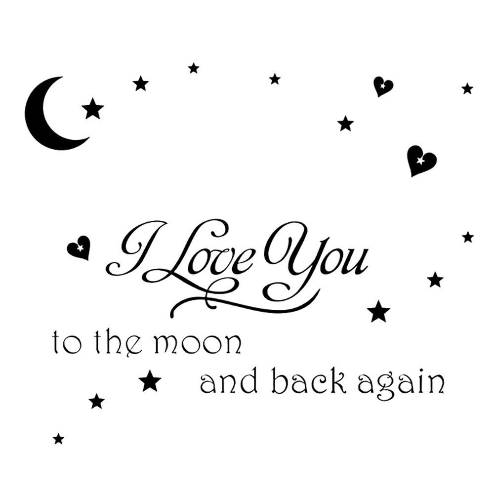 Homefind I Love You to the Moon and Back Again Wall Saying Decals Good Night Removable Vinyl Art Quote Stickers for Kids Room Living Room Bedroom Nursery Black 23.6"w x 15"h