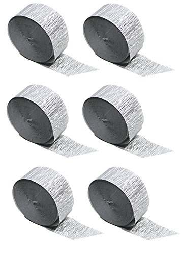 Metallic Silver Crepe Paper Streamers, 6 Rolls, 423 Feet Total