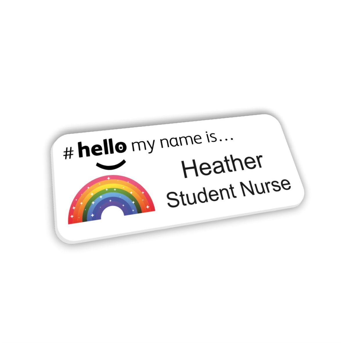 Rainbow and Stars Hello My Name is Premium Personalised Name Badge 76 x 32mm