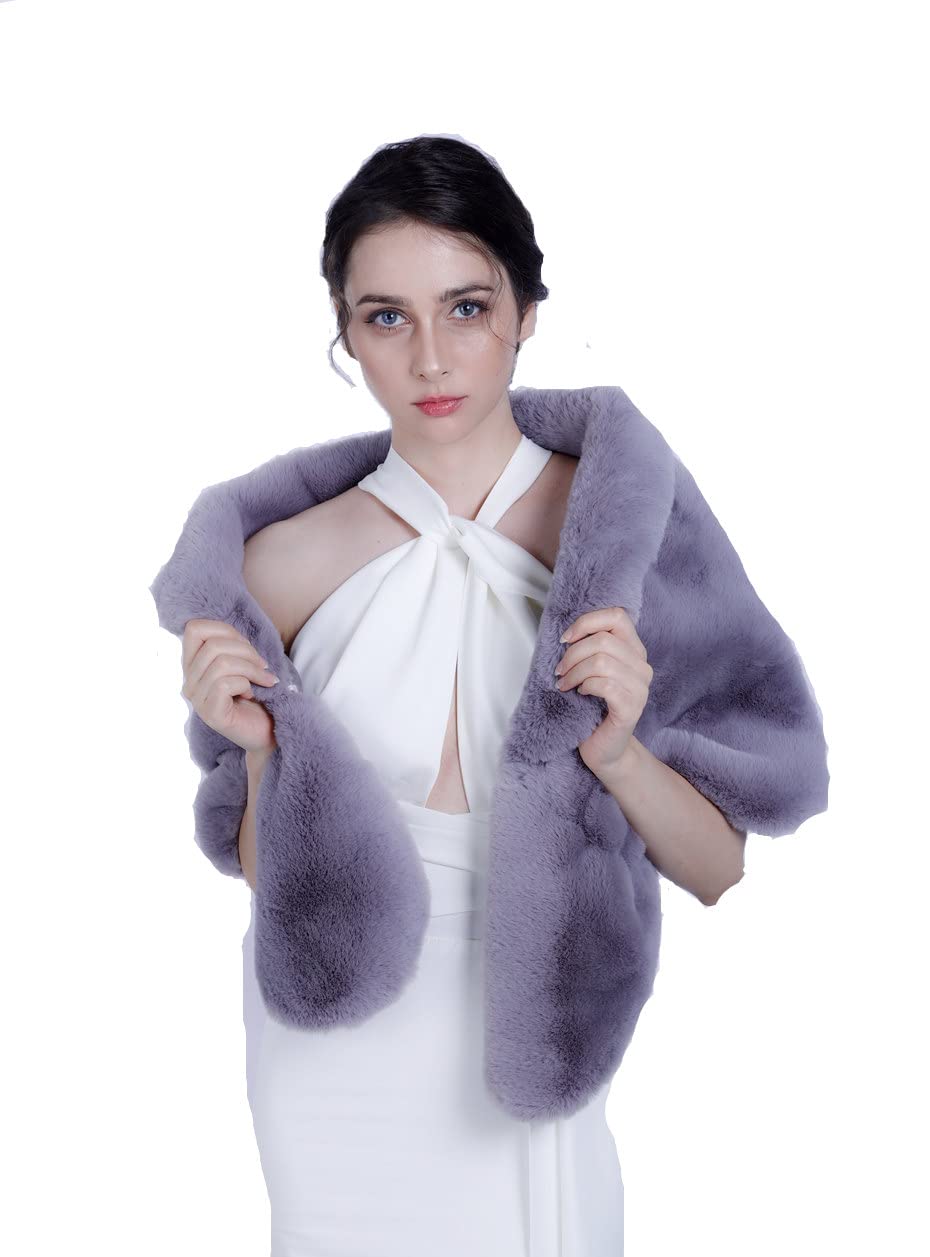 Sither Faux Fur Shawl Wrap Stole Shrug Winter Bridal Wedding Cover Up Women's Wedding Faux Fur Wraps and Shawls Bridal Fur Stoles Scarf with Rhinestones Brooch for Evening Party Dresses