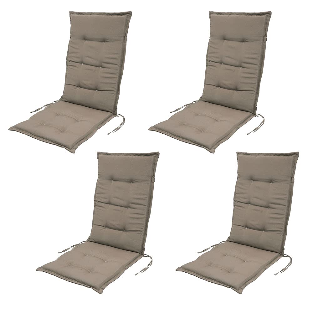 Garden High Back Chair Cushions Adirondack Chair Cushions with Ties Soft and Comfortable Waterproof Recliner Cushions Lounger Pad with Backs 120X50cm(47x19.7inch) (Khaki, 4pcs)