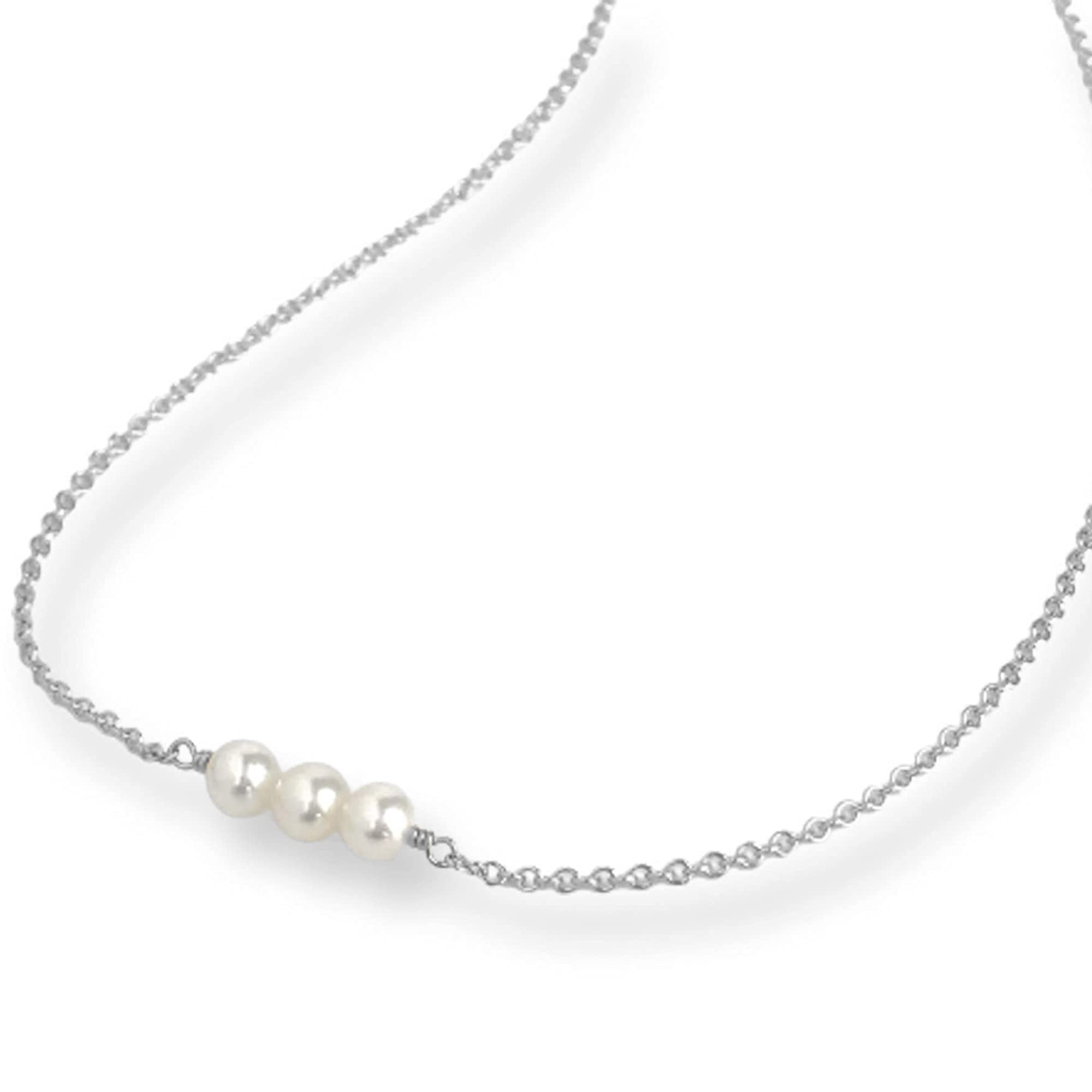 Small Pearl Necklace Adjustable Length 15-17 Inches Pearl Choker Necklaces for Women Minimalist Jewelry Freshwater Pearl Necklace 3 Pearl Necklace 14k Gold Filled (sterling silver)