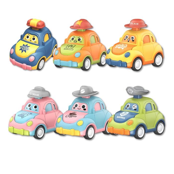 KidCruisers Smart Self-Driving Cars for Kids | Push Top Cars for 2 3 4 5 Year Old Boys | Press and Go Car Toys | Play Vehicle for 6-9-12-18 Months, 1st Birthday Gifts (6 Pack)