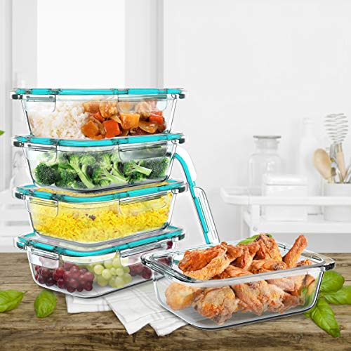 Classic Cuisine 83-141 Glass Food Storage Containers-5, One Compartment Portion Control Meal Prep Glassware with Snap Shut Lids-Microwave, Dishwasher Safe