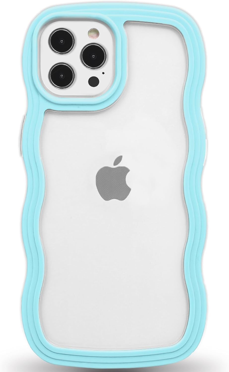 Soomio Back Cover Compatible with iPhone 12 Pro, Cute Curly Wave Frame Clear Case for Girls Women, Transparent Soft Silicone TPU Bumper Shockproof Protective Cover for iPhone 12 Pro (Blue)