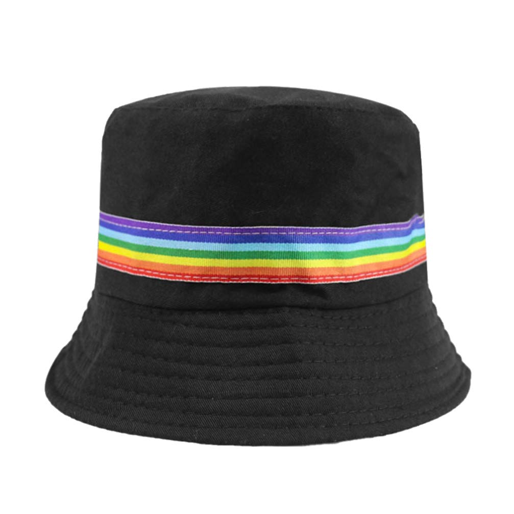 Bucket Hat Rainbow Embroidered Fashion Fisherman Hat Unisex Sun Hat with UV Protection for Men Women