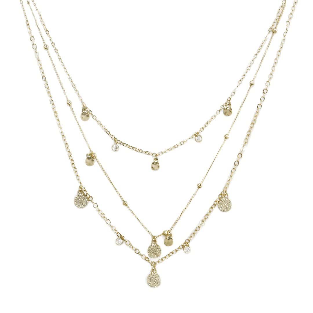 EttikaLayered Chain Necklaces for Women. 18k Gold Plated or Rhodium Cubic Zirconia Detailed Triple Layer Necklace. Fashion Jewelry